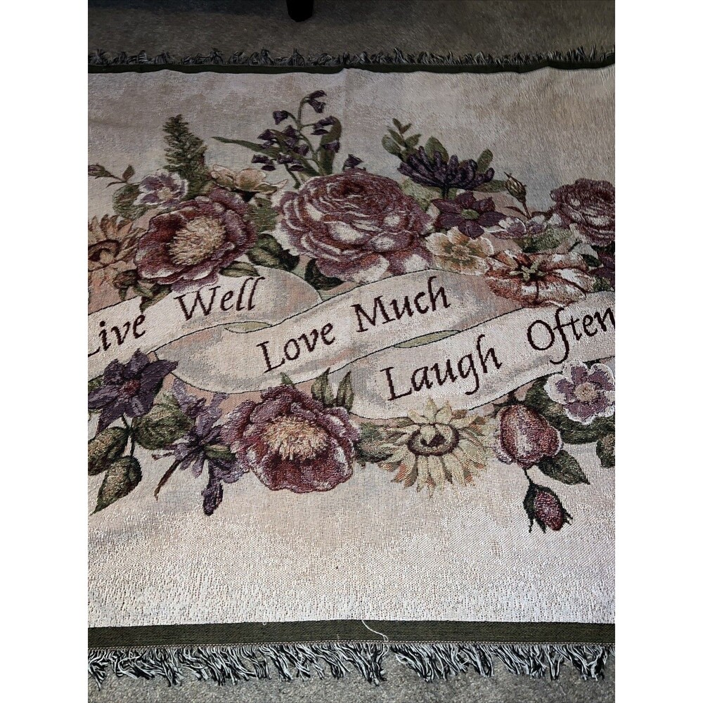 Tapestry Throw Blanket Live Well Love Much Laugh Often 50 X 65 Floral Purples